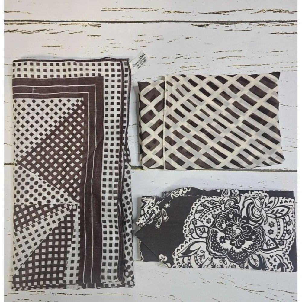 Vintage Brown Cream Scarf Lot 3 Scarves Vera Neumann Cotton Italy Floral Geo
